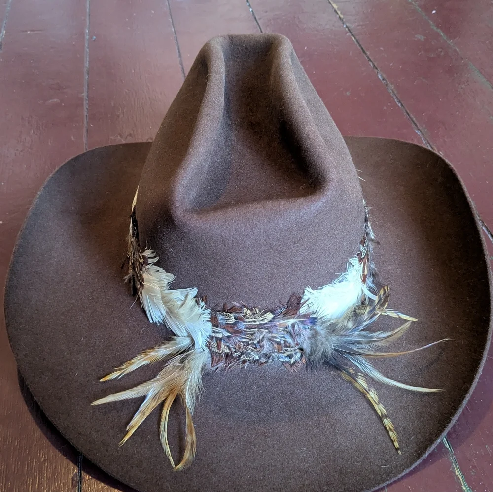 Vintage Resistol Stetson Brown Feather Western Cowboy Hat Self Conforming 7 3/8
